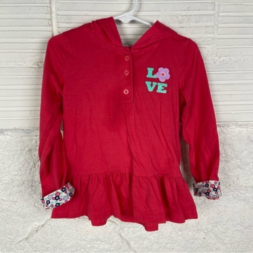 Kidgets Red ruffle bottom Hoodie with Love and Flower Design size 3T